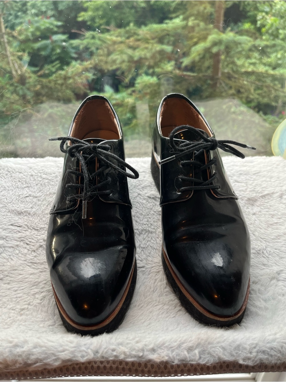 Black Leather Derby Shoes - women